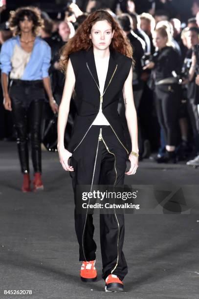 Model walks the runway at the Alexander Wang Spring Summer 2018 fashion show during New York Fashion Week on September 9, 2017 in New York, United...