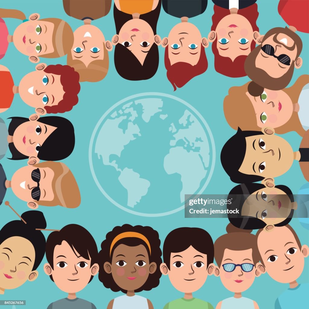 Marco Del Mundo De Dibujos Animados Personas Grupo Comunidad Ilustración de  stock - Getty Images
