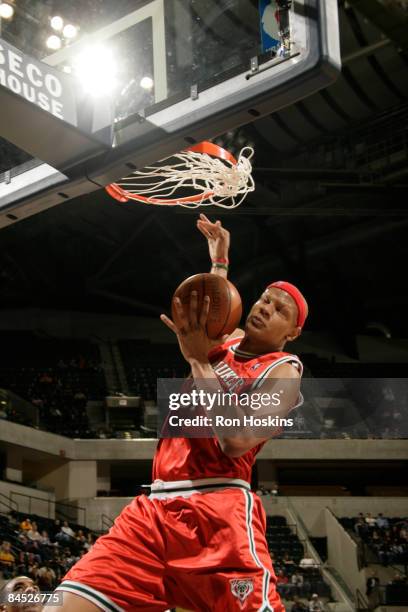 Charlie Villanueva of the Milwaukee Bucks dunks against the Indiana Pacers at Conseco Fieldhouse on January 28, 2009 in Indianapolis, Indiana. NOTE...