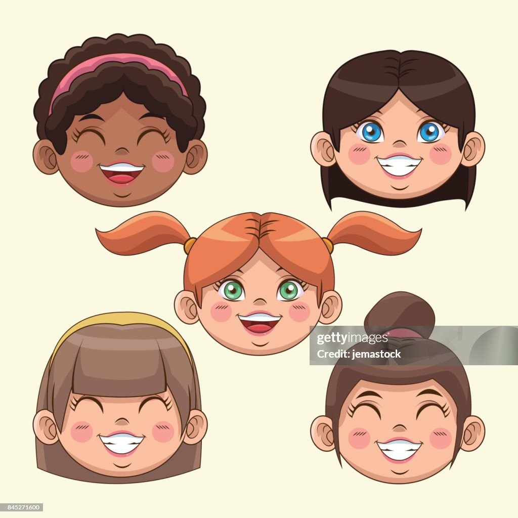 Happy Children Day Girls Face Smiling Cute Funny High-Res Vector Graphic -  Getty Images
