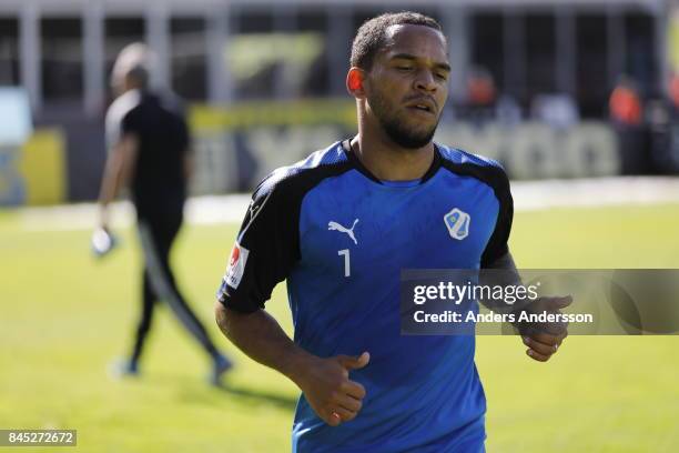 Nikolai Alho of Halmstad BK in the allsvenskan match between Halmstad BK and BK Hacken at Orjans Vall on September 10, 2017 in Halmstad, Sweden.