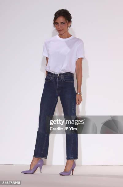 Designer Victoria Beckham walks the runway for Victoria Beckham fashion show during New York Fashion Week: The Shows on September 10, 2017 in New...