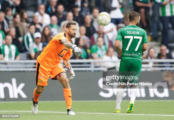 Johan Wiland, goalkeeper of Hammarby IF during the Allsvenskan match between Hammarby IF and AIK at Tele2 Arena on September 10, 2017 in Stockholm,...