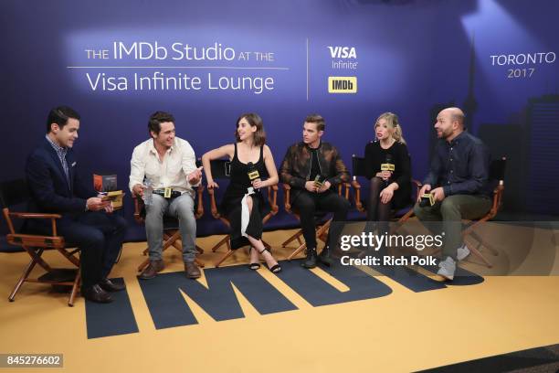 Host Dave Karger, Director/actor James Franco, actress Alison Brie, actor Dave Franco, actress Ari Graynor and actor Paul Scheer of 'The Disaster...