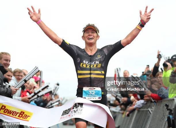 Cameron Wurf of Australia wins the Men's race during the Ironman Wales competiton on September 10, 2017 in Tenby, Wales.