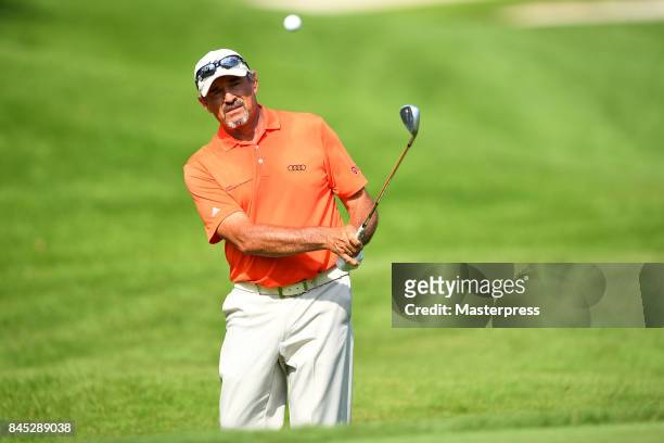Carlos Franco of Paraguay shots during the final round of the Japan Airlines Championship at Narita Golf Club-Accordia Golf on September 10, 2017 in...
