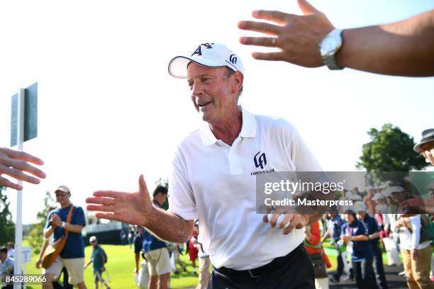 Larry Nelson of the United States smiles during the final round of the Japan Airlines Championship at Narita Golf Club-Accordia Golf on September 10,...