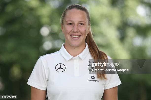 Vanessa Ziegler poses during the U19 Germany Women's Tem Presentation at Sportschule Wedau on September 10, 2017 in Duisburg, Germany.