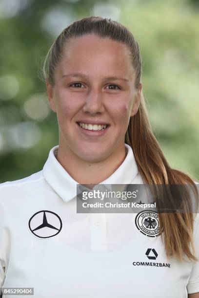 Vanessa Ziegler poses during the U19 Germany Women's Tem Presentation at Sportschule Wedau on September 10, 2017 in Duisburg, Germany.