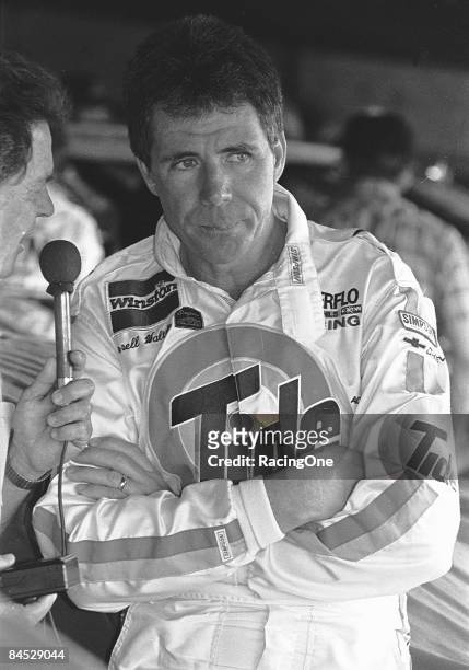 Darrell Waltrip being interviewed by Motor Racing Network announcer Barney Hall during Daytona 500 practice and qualifying.