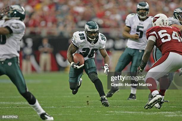 Running back Brian Westbrook of the Philadelphia Eagles carries the ball during the NFC Championship game against the Arizona Cardinals on January...