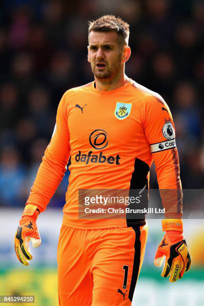 Tom Heaton of Burnley looks on during the Premier League match between Burnley and Crystal Palace at Turf Moor on September 10, 2017 in Burnley,...