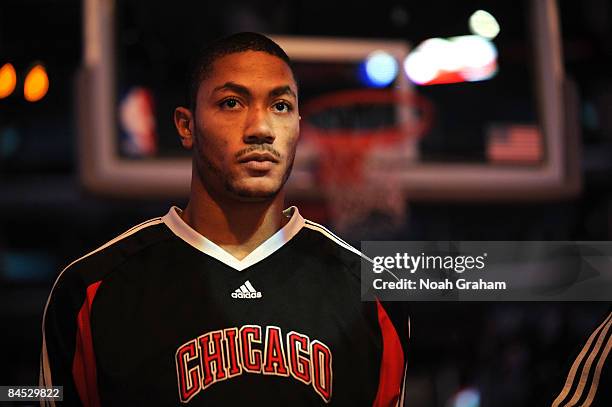 Derrick Rose of the Chicago Bulls stands during the singing of the national anthem before taking on the Los Angeles Clippers at Staples Center...