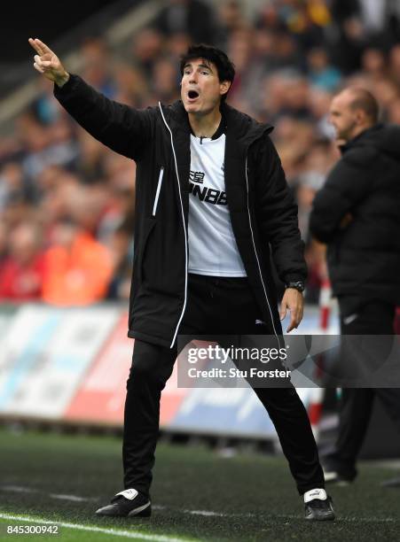 Mikel Antia, first team coach of Newcastle United looks on during the Premier League match between Swansea City and Newcastle United at Liberty...