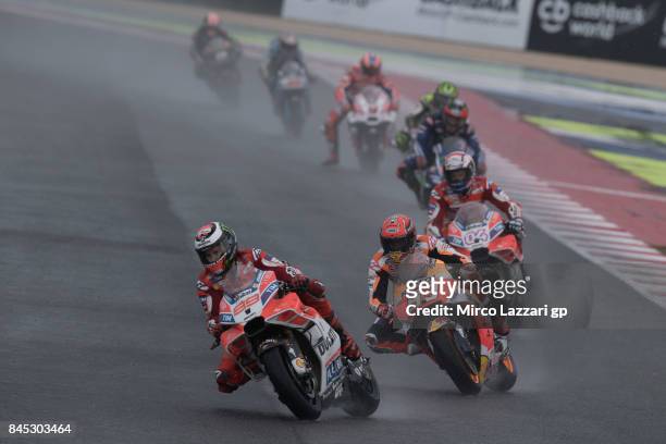 Jorge Lorenzo of Spain and Ducati Team leads the field during the MotoGP Race during the MotoGP of San Marino - Race at Misano World Circuit on...