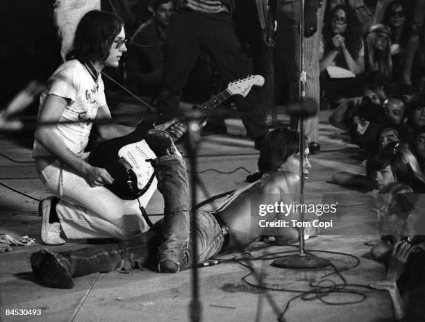 Iggy Pop and guitarist Ron Asheton performing with The Stooges at the Cincinnati Pop Festival at Crosley Field, Cincinnati, Ohio, 13th June 1970.