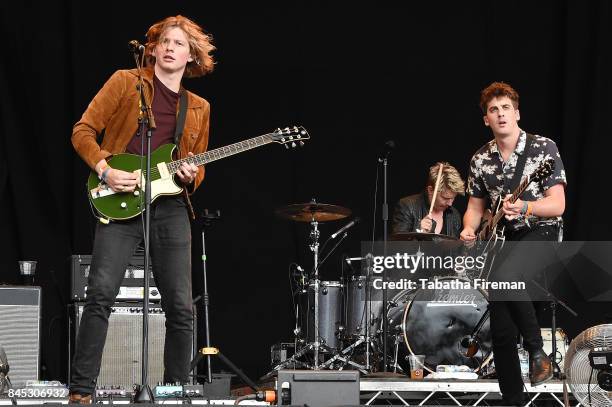 Joe Falconer, Colin Jones and Kieran Shudall of Circa Waves perform on The Castle stage on Day 4 of Bestival at Lulworth Castle on September 10, 2017...