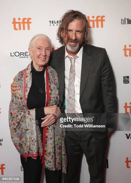 Jane Goodall and Director Brett Morgen attend National Geographic's "Jane" TIFF Premiere at the Winter Garden Theater on September 10, 2017 in...