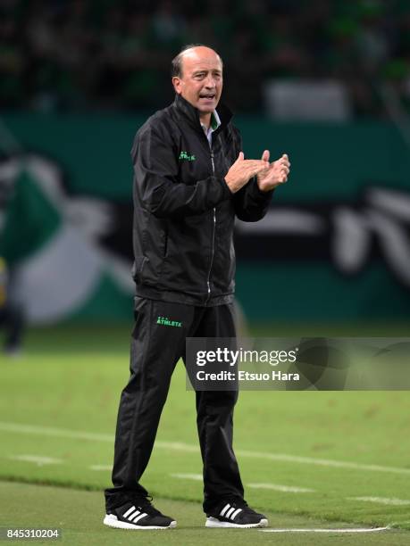 Head coach Miguel Angel Lotina of Tokyo Verdy looks on during the J.League J2 match between Tokyo Verdy and Matsumoto Yamaga at Ajinomoto Stadium on...