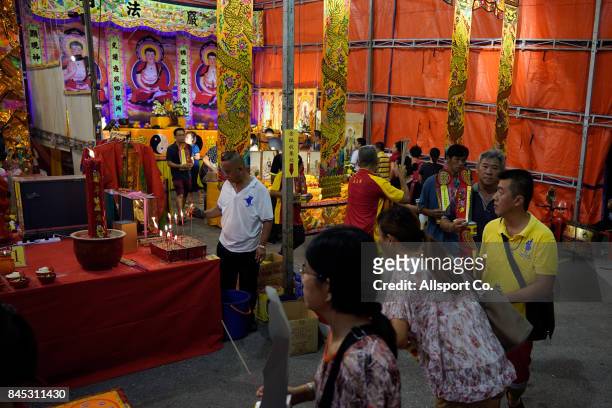 Ethnic Chinese offers prayers during the Chinese Hungry Ghost Festival on Sept. 10, 2017 in Kuala Lumpur, Malaysia. The Hungry Ghost Festival is...