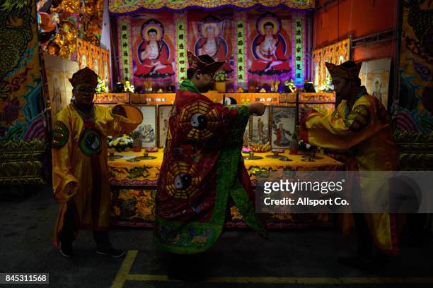 Ethnic Chinese Priests offer prayers during the Chinese Hungry Ghost Festival on Sept. 10, 2017 in Kuala Lumpur, Malaysia. The Hungry Ghost Festival...