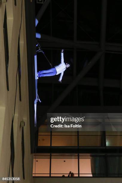 Model walks the house wall runway at a QVC event during the Vogue Fashion's Night Out on September 8, 2017 in duesseldorf, Germany.