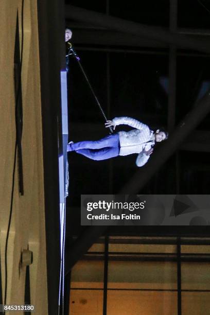 Model walks the house wall runway at a QVC event during the Vogue Fashion's Night Out on September 8, 2017 in duesseldorf, Germany.