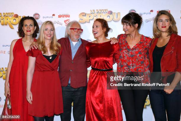 Actors of the movie Armelle Lesniak, Natacha Regnier, Pierre Richard, Gwendolyn Gourvenec, Virginie Hocq and Juliette Aver attend the "Le Petit...