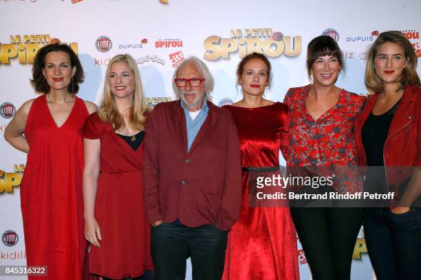 Actors of the movie Armelle Lesniak, Natacha Regnier, Pierre Richard, Gwendolyn Gourvenec, Virginie Hocq and Juliette Aver attend the "Le Petit...