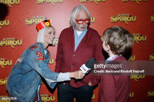 Journalist of TF1 50' Inside, Anne-Sophie Delcour, actors of the movie Pierre Richard and "Le Petit Spirou" Sacha Pinault attend the "Le Petit...