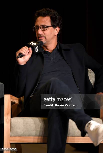 Writer/producer Grant Heslov speaks onstage at the "Suburbicon" press conference during the 2017 Toronto International Film Festival at TIFF Bell...