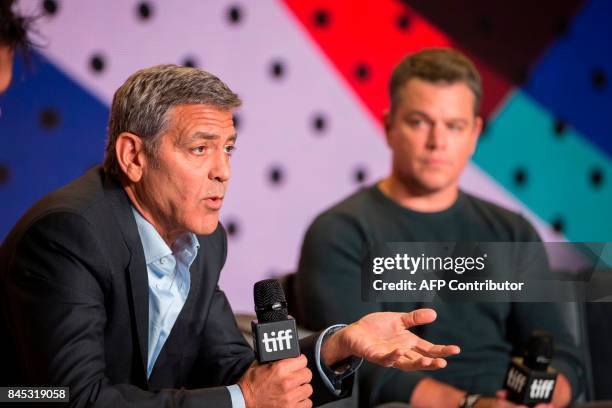 Director George Clooney speaks during the press conference for 'Suburbicon' at the Toronto International Film Festival in Toronto, Ontario on...