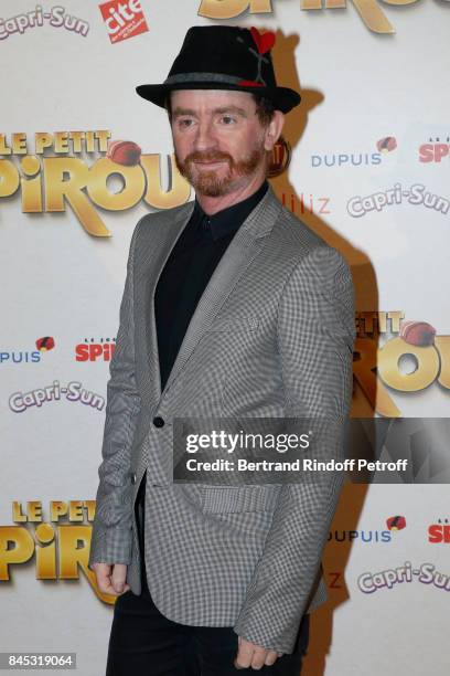 Singer of Musical Group Dionysos, Mathias Malzieu attends the "Le Petit Spirou" Paris Premiere at Le Grand Rex on September 10, 2017 in Paris, France.