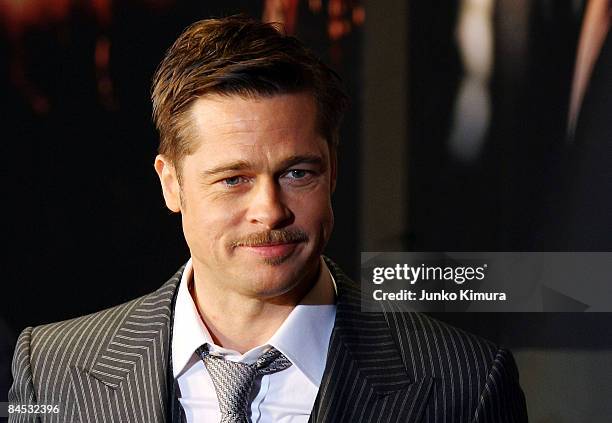 Actor Brad Pitt attends "The Curious Case of Benjamin Button" Japan Premiere at Roppongi Hill on January 29, 2009 in Tokyo, Japan. The film will open...