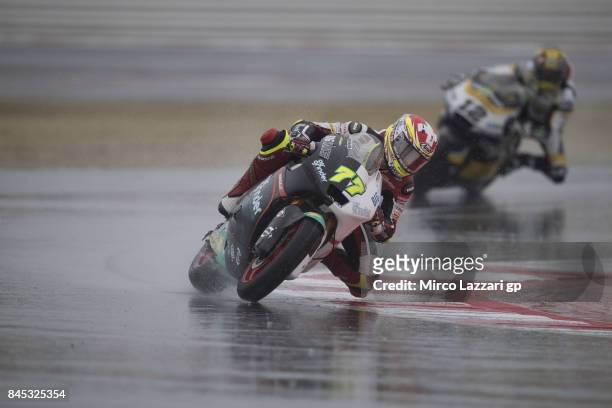 Dominique Aegerter of Switzerland and Kiefer Racing leads the field during the Moto2 Race during the MotoGP of San Marino - Race at Misano World...