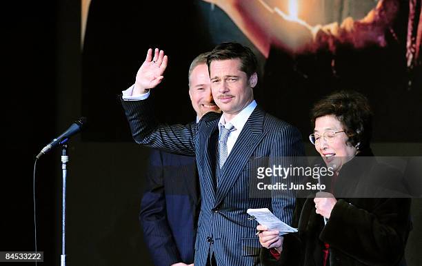 Actor Brad Pitt attends the "The Curious Case of Benjamin Button" Japan Premiere at Roppongi Hills arena on January 29, 2009 in Tokyo, Japan. The...