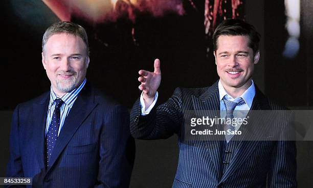 Actor Brad Pitt and director David Fincher attend the "The Curious Case of Benjamin Button" Japan Premiere at Roppongi Hills arena on January 29,...