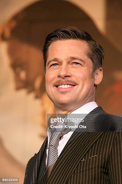 Actor Brad Pitt smiles during 'The Curious Case of Benjamin Button' Japan Premiere at Roppongi Hills on January 29, 2009 in Tokyo, Japan. The film...