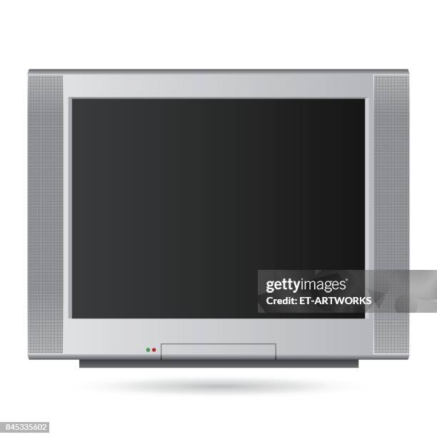ilustraciones, imágenes clip art, dibujos animados e iconos de stock de retro televisor - monitor de pantalla plana