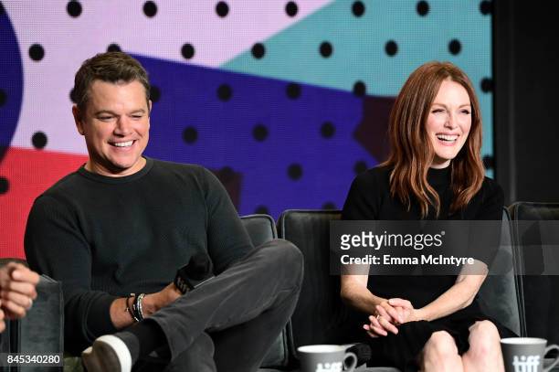 Actors Julianne Moore and Matt Damon at the "Suburbicon" press conference during the 2017 Toronto International Film Festival held at TIFF Bell...