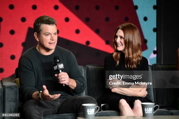 Actors Julianne Moore and Matt Damon at the "Suburbicon" press conference during the 2017 Toronto International Film Festival held at TIFF Bell...