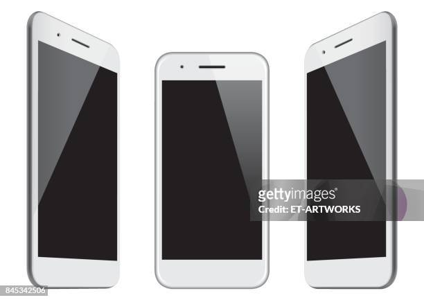 stockillustraties, clipart, cartoons en iconen met vector witte mobiele telefoon-sjablonen - flatscreen