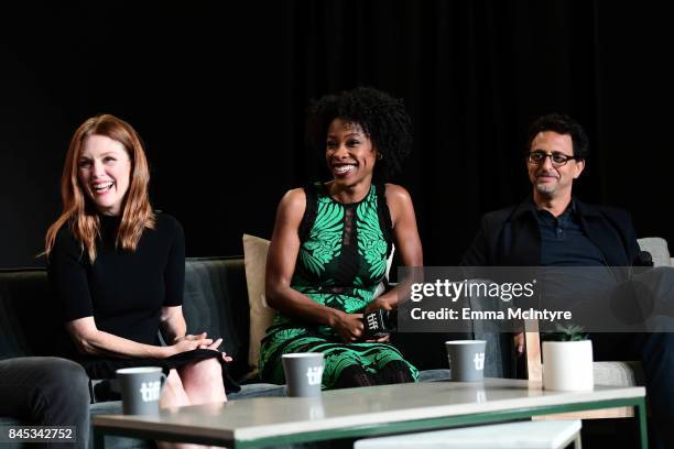 Actors Julianne Moore, Karimah Westbrook and writer/producer Grant Heslov at the "Suburbicon" press conference during the 2017 Toronto International...
