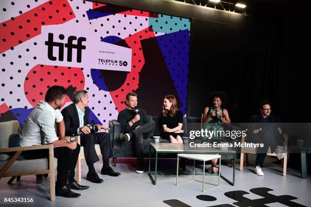 Writer/director/producer George Clooney, actors Matt Damon, Julianne Moore, Karimah Westbrook and writer/producer Grant Heslov at the "Suburbicon"...