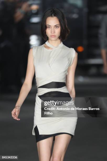 Model walks the runway at Alexander Wang show during New York Fashion Week on September 9, 2017 in New York City.