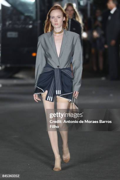 Model walks the runway at Alexander Wang show during New York Fashion Week on September 9, 2017 in New York City.