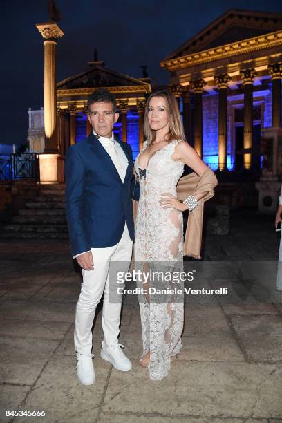 Antonio Banderas and Nicole Kimpel attend Celebrity Fight Night on September 10, 2017 in Rome, Italy.