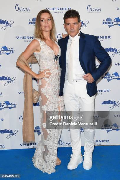 Antonio Banderas and Nicole Kimpel attend Celebrity Fight Night on September 10, 2017 in Rome, Italy.