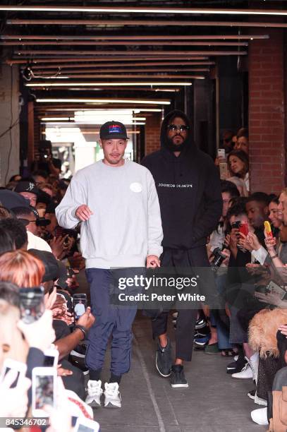 Designers Maxwell Osborne and Dao-Yi Chow walk the runway after Public School show during New York Fashion Week on September 10, 2017 in New York...