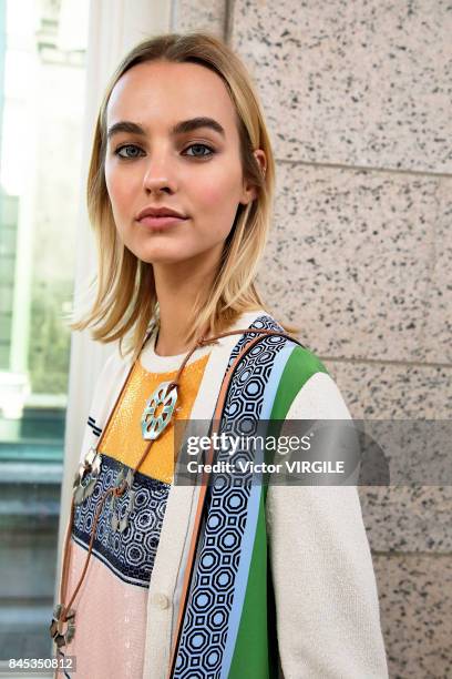 Model backstage during the Tory Burch Ready to Wear Spring/Summer 2018 fashion show at Pier 59 on September 8, 2017 in New York City.